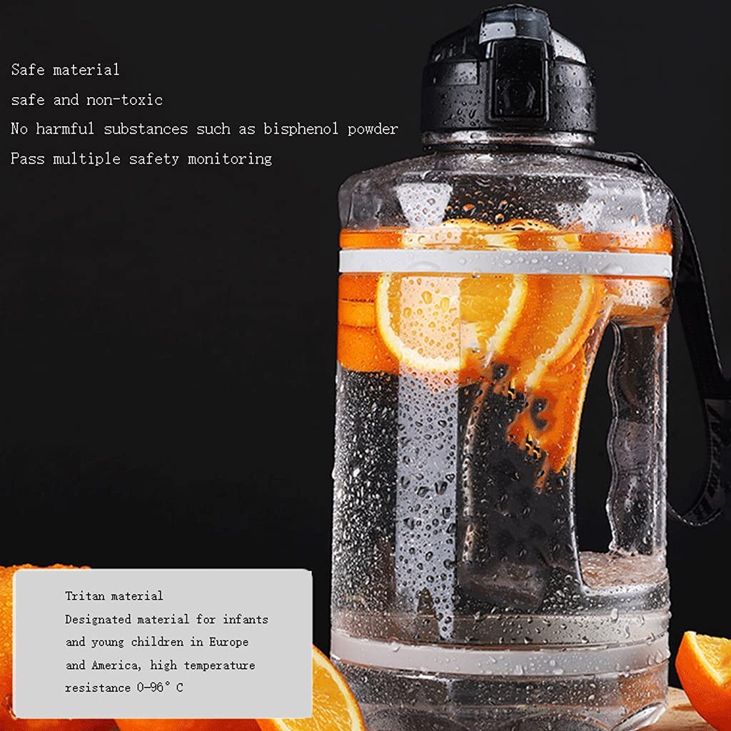 Draussen Motivationswasserflasche mit Zeitmaßstab Tritan PETG BPA. -Free Outdoor-Sportarten Große Kapazität 74.3/128.8oz Wasserkanne Auslaufsicher (Color : Black, Größe : 3780ML)