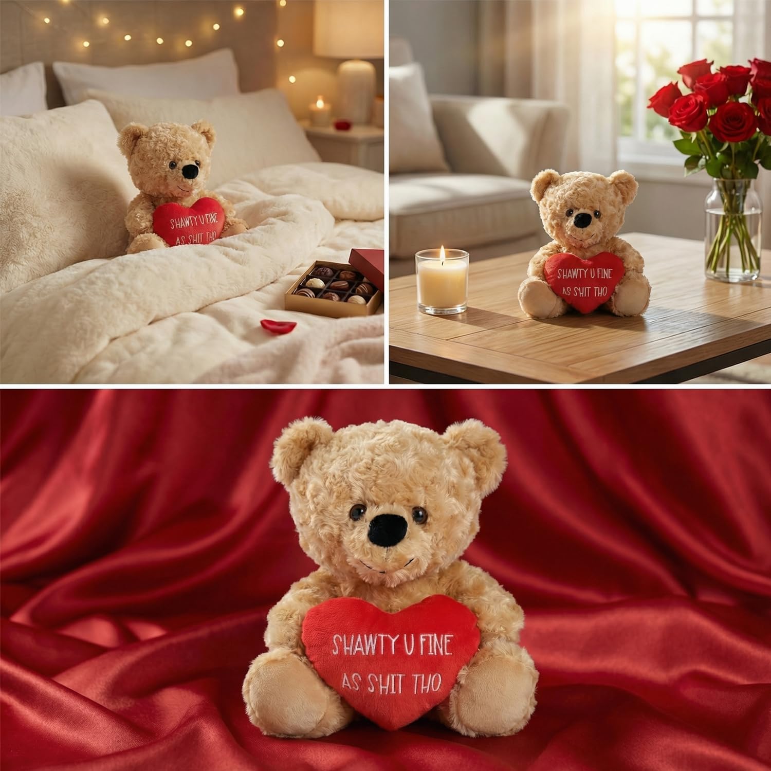 CHOIEO 10" Shawty U Fine Teddy Bear with Heart, Brown Plush Stuffed Animal Teddy Bear, Best Gifts for Girlfriend, Wife, Women, for Valentines Day, Birthday (Brown)