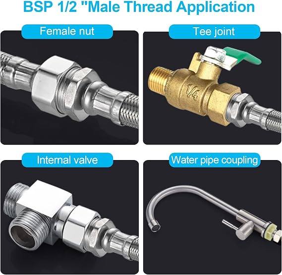 2Pack Flexible Pipe Contectors Elbow 1/2”(90°) x 1/2” BSP 30cm Long Elbowed