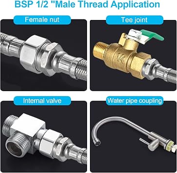 2Pack Flexible Pipe Contectors Elbow 1/2”(90°) x 1/2” BSP 30cm Long Elbowed
