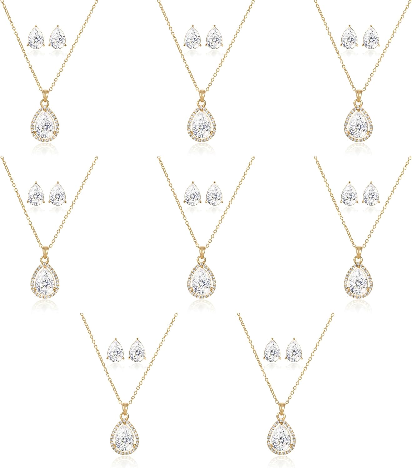 Bridesmaid Jewelry Set for Wedding 1-4-6-8 Sets Gold/Rose Gold/Silver Plated Teardrop Bridesmaid Necklace Earrings Set Gift for Women
