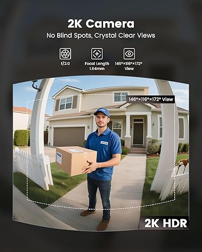 Miniatura 2 de Cerradura inteligente con cámara, timbre WiFi 3 en 1, cerradura de puerta de entrada sin llave, cerradura de cerrojo para puerta delantera, huella