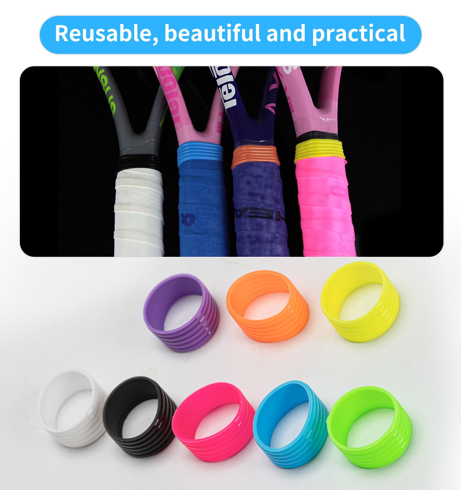 8 Pieces Grip Raquette de Tennis Silicone Handle Grip