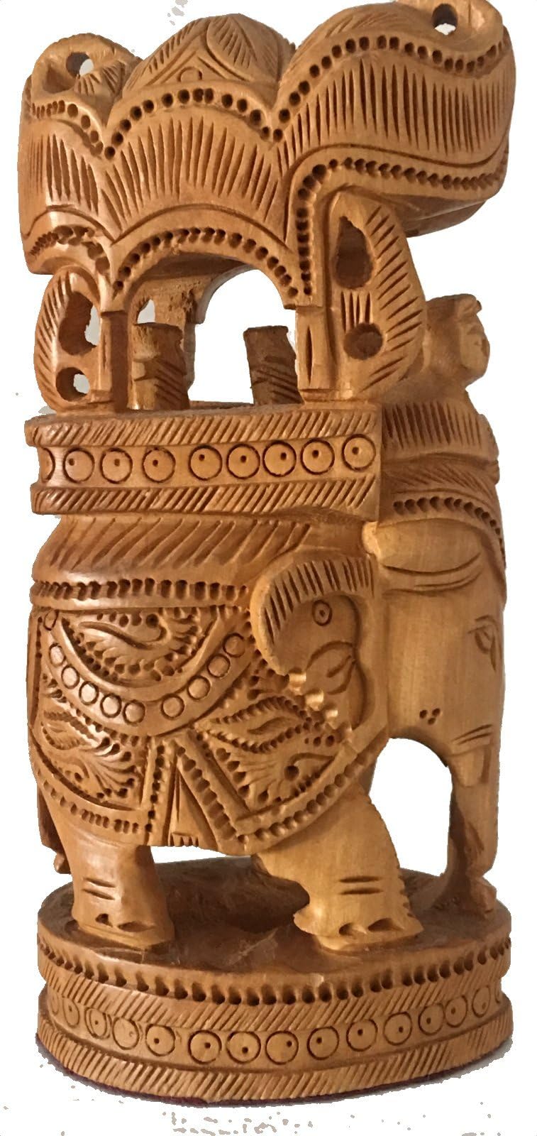 Wooden Handmade Carved Elephant with Royal Rider Sitting in The Palanquin - Sculpture