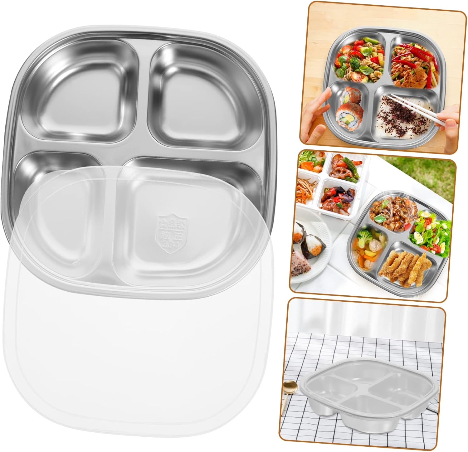 Stainless Steel Divided Lunch Plate with Deep Compartments for Balanced Meals Reusable Food Grade Tray Dishwasher Safe for Camping School Picnic and Restaurant Use