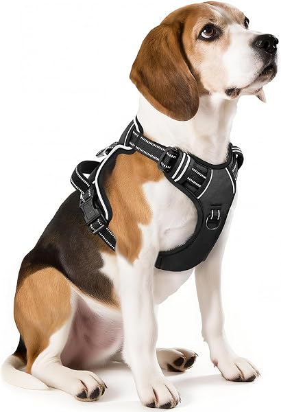 HEELE Dog Harness Medium No Pull Dog Vest Harness with Soft Handle Reflective Pet Harness for Outdoor Training Walking, Black, M - 1