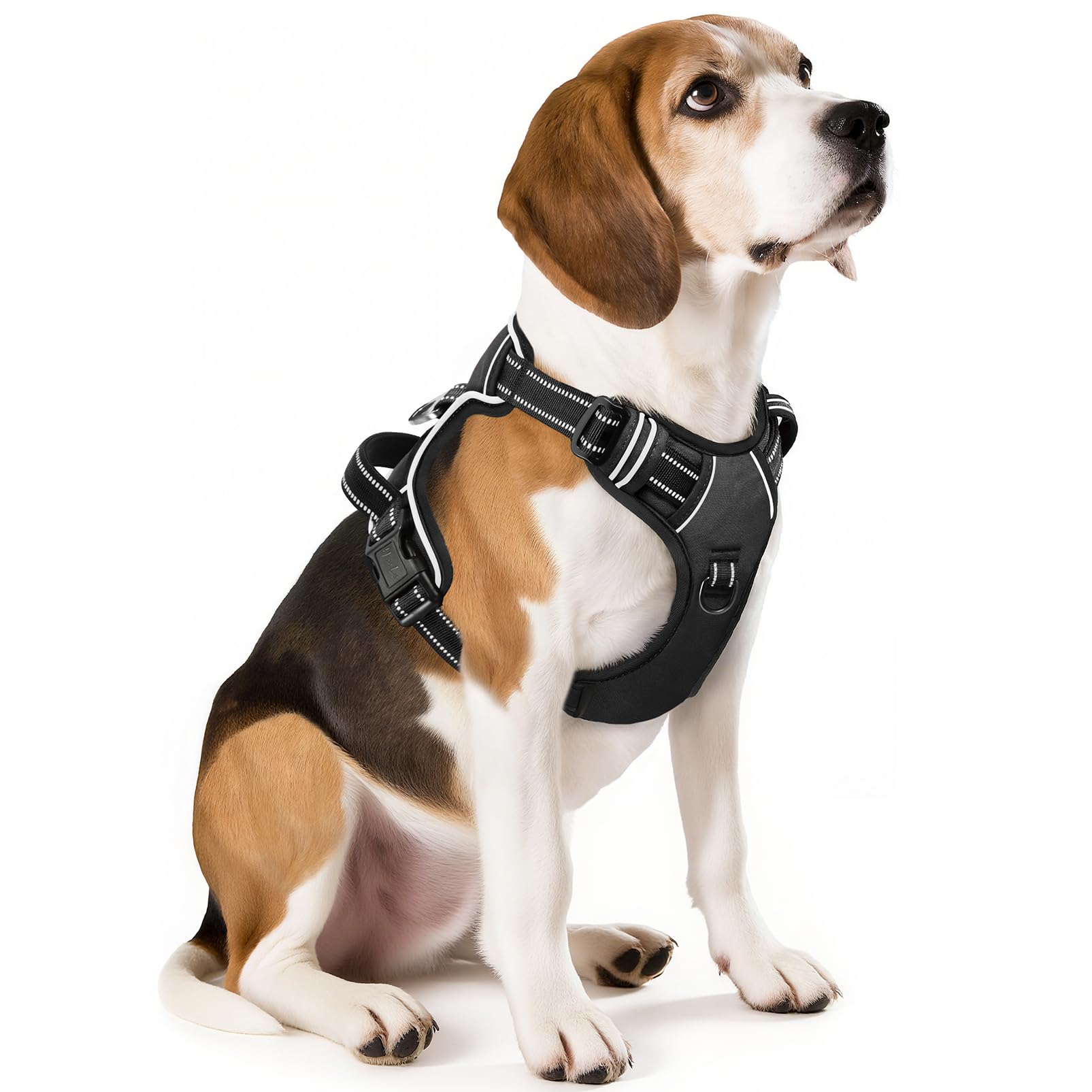 HEELE Pettorina Cane Taglia Media Riflettente Pettorina Addestramento Cani Anti Tiro con 2 Ganci in Metallo + Comodo Maniglia, Gilet per Cani Regolabile per Camminare, Nero, M
