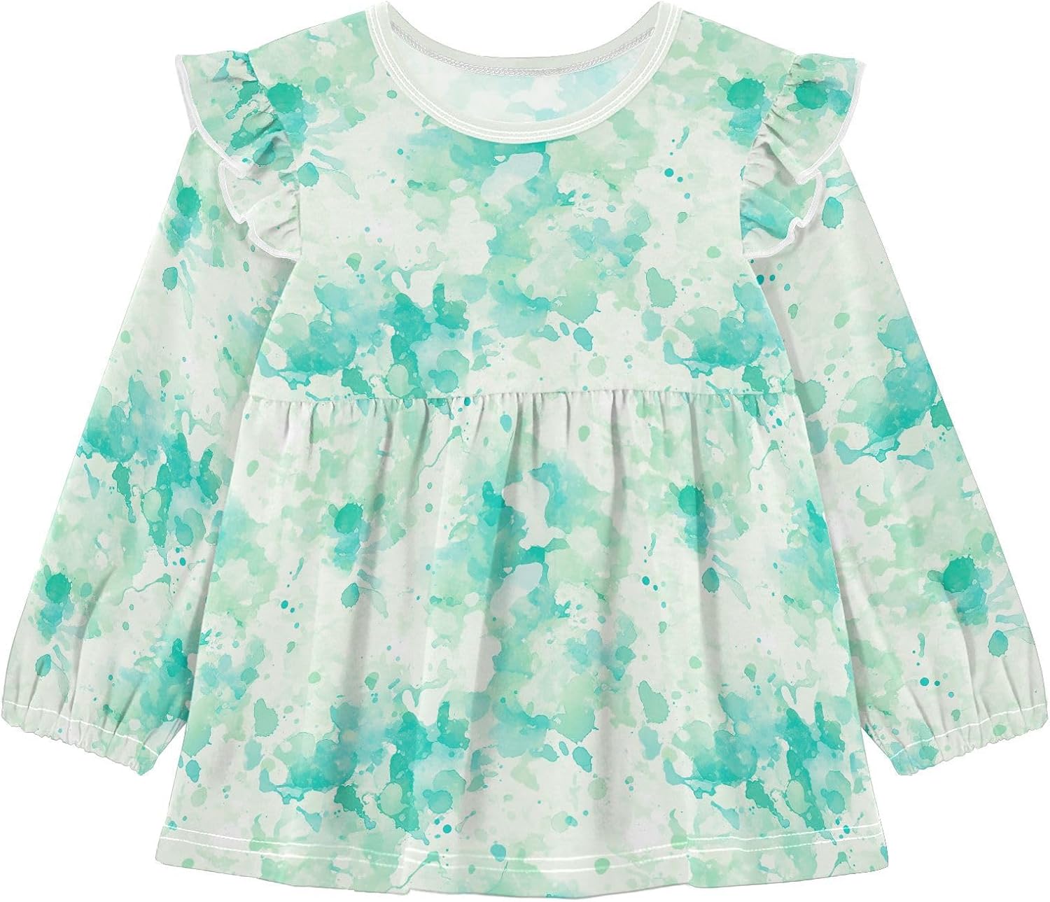 visesunny Toddler Clothes for Girls Light Green Swoosh Graphic Long Sleeve Fall Shirts Cotton Top with Ruffle Collar