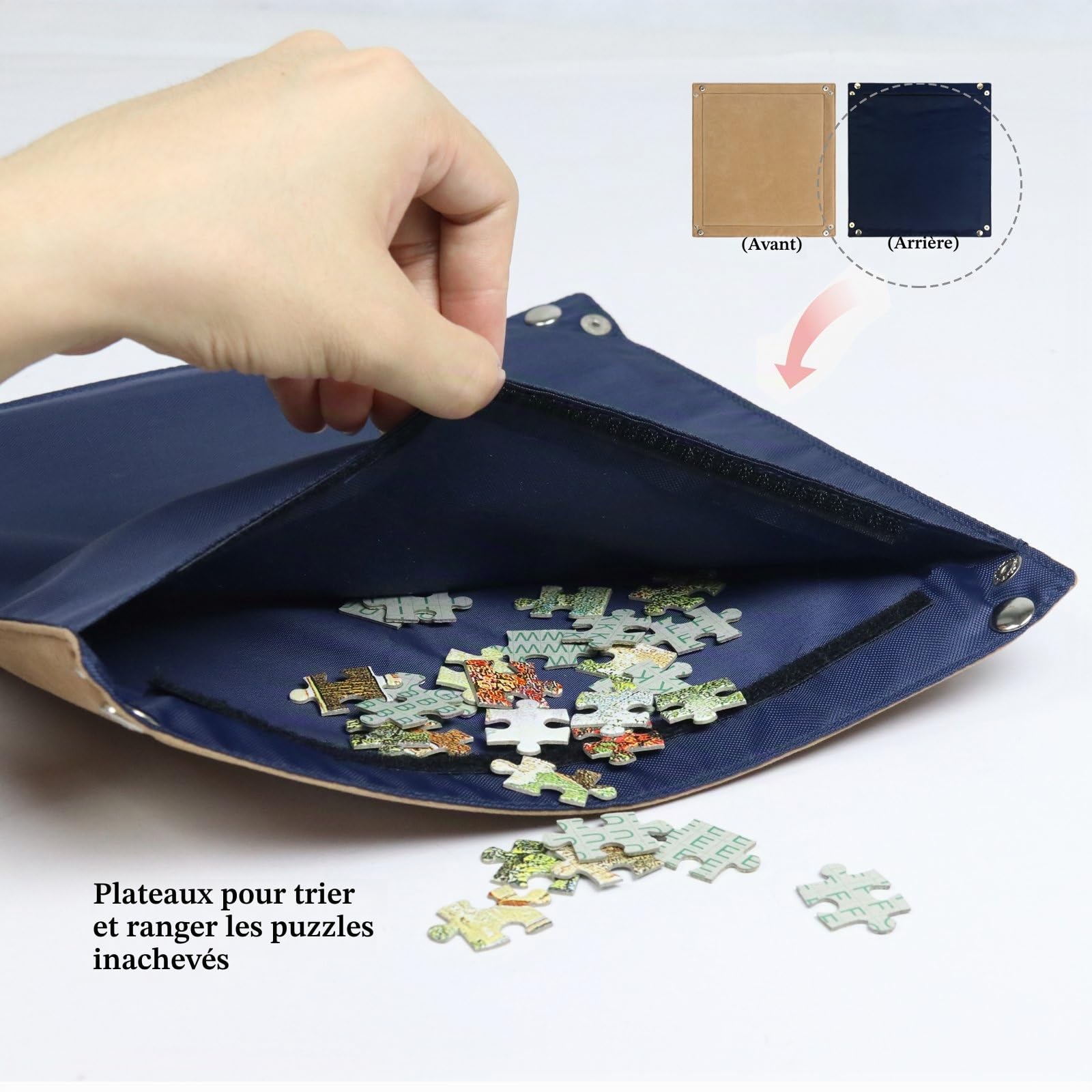 LAVIEVERT Oxford Puzzle en tissu avec étui, rangement de puzzle portable jusqu'à 1 500 pièces, bleu