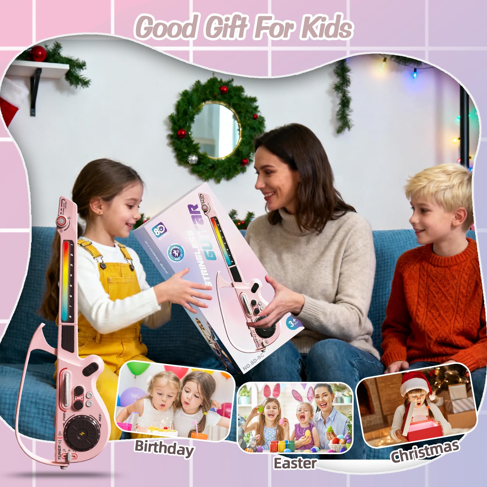 RedCrab Guitarras Musicales para niños, Guitarras eléctricas Inteligentes sin Cuerdas con Tocadiscos DJ, Bluetooth y Luces, Set de Guitarras de Juguete para Principiantes en la educación Music (Rosa)