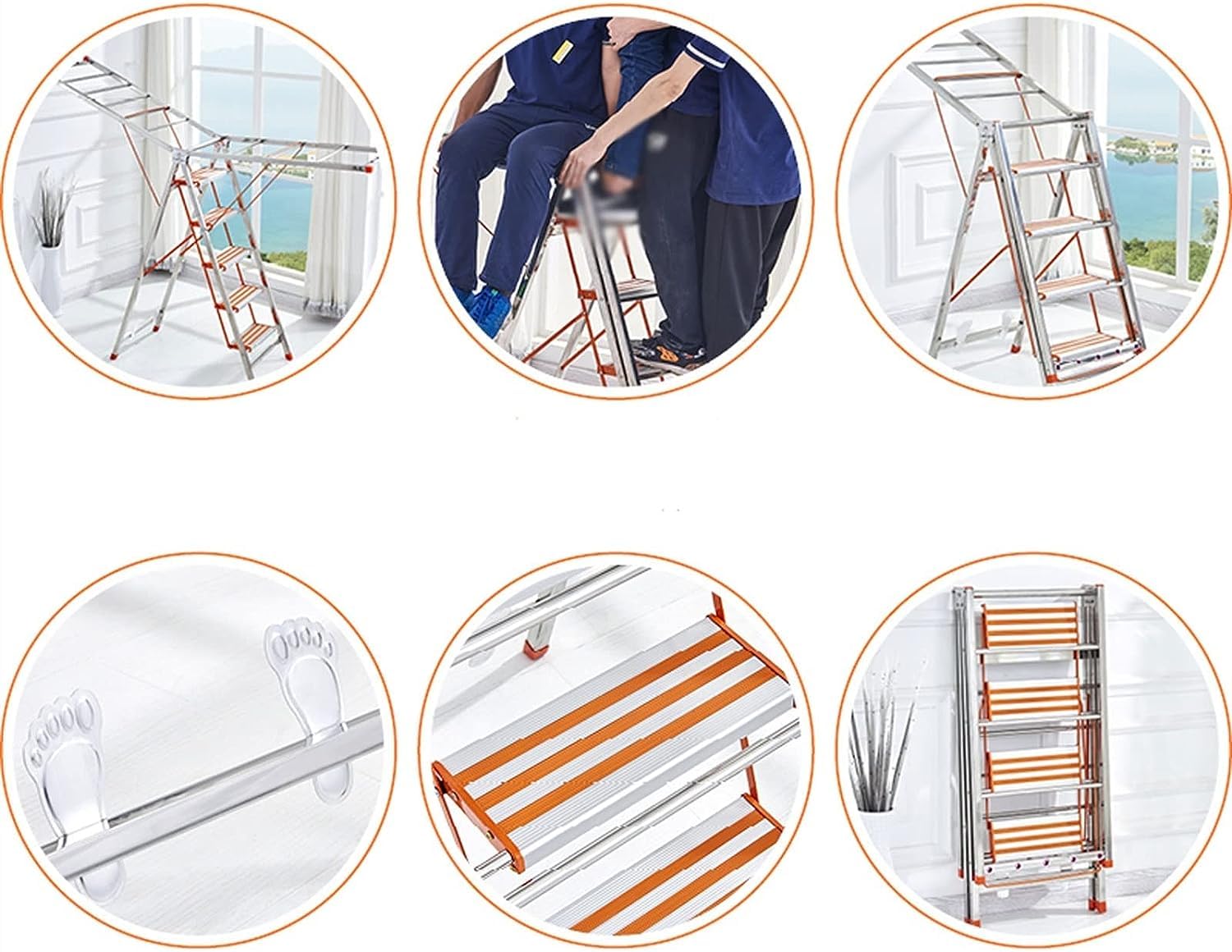 Habrur Tendedero Tendederos Plegables Tendedero De Ropa De Acero Inoxidable, Tendedero De Escalera, Tendedero De Doble Uso, Balcón, Suelo Plegable para Interiores Y Exteriores Tendedero Ropa Plegable