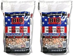 B&B Charcoal Smoking Chips 2-Pack, 180 cu in Bags – Premium Hardwood BBQ Smoking Chips for Grilling, Smoking Meat, Fish & Vegetables (2 Pack, Championship Blend)