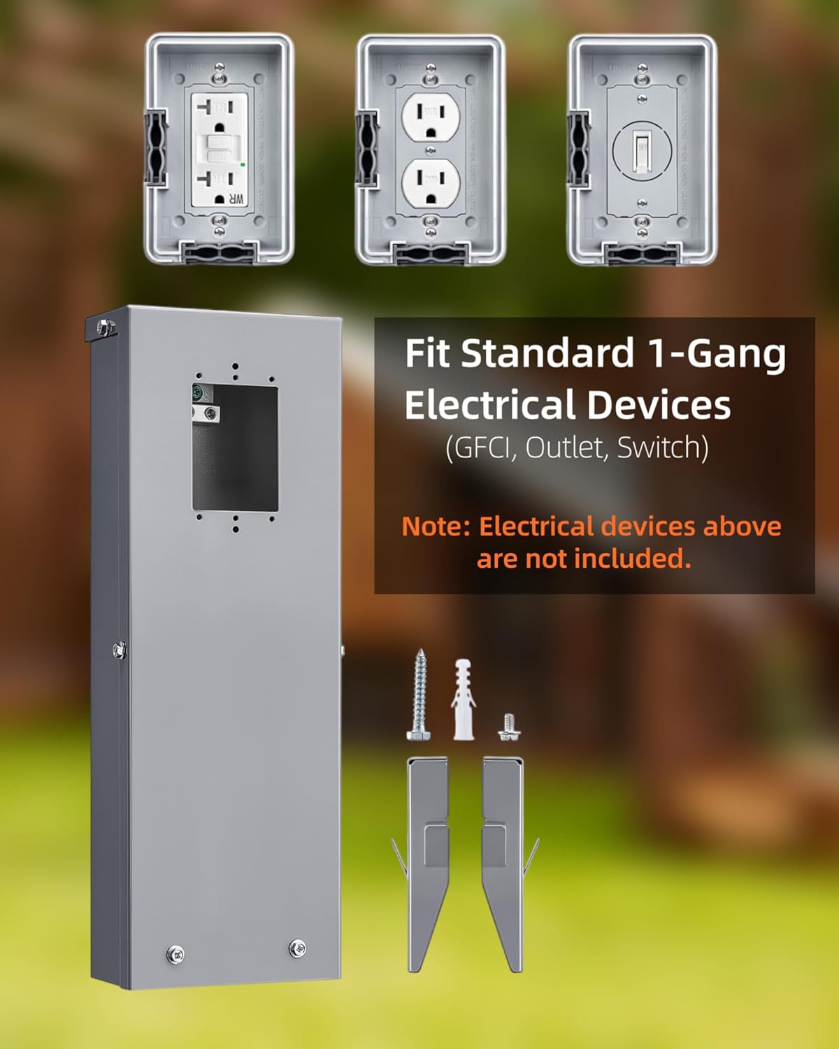 All-Metal Outdoor 1-Gang Power Post Enclosure,26-Inch Metal Power Stake,NEMA 3R Weatherproof in-use Power Stake for Garden,RV,Pool,Yards(Outlet and Weatherproof Box Not Included)