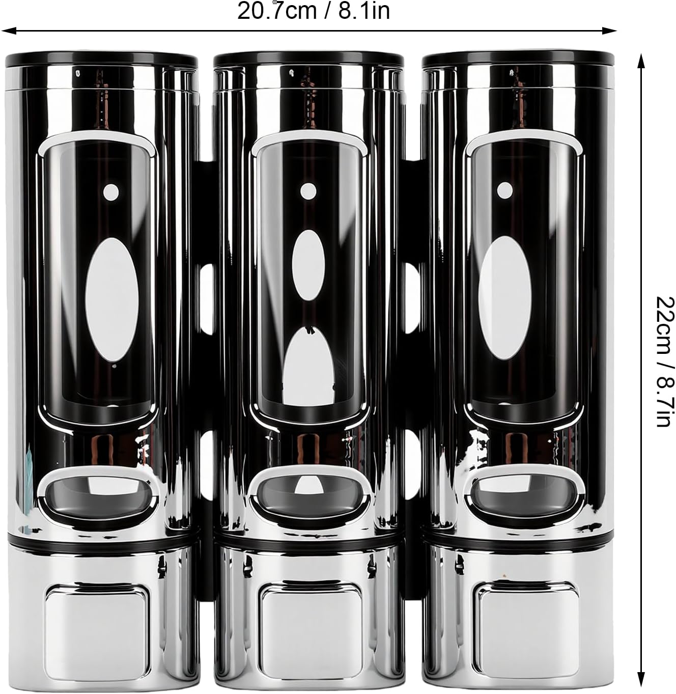 Fafeicy 3 Chamber Shower Dispenser Large Capacity Refillable Wall Mounted Shampoo Conditioner Dispenser for Bathroom Hotel Family (Electroplated)