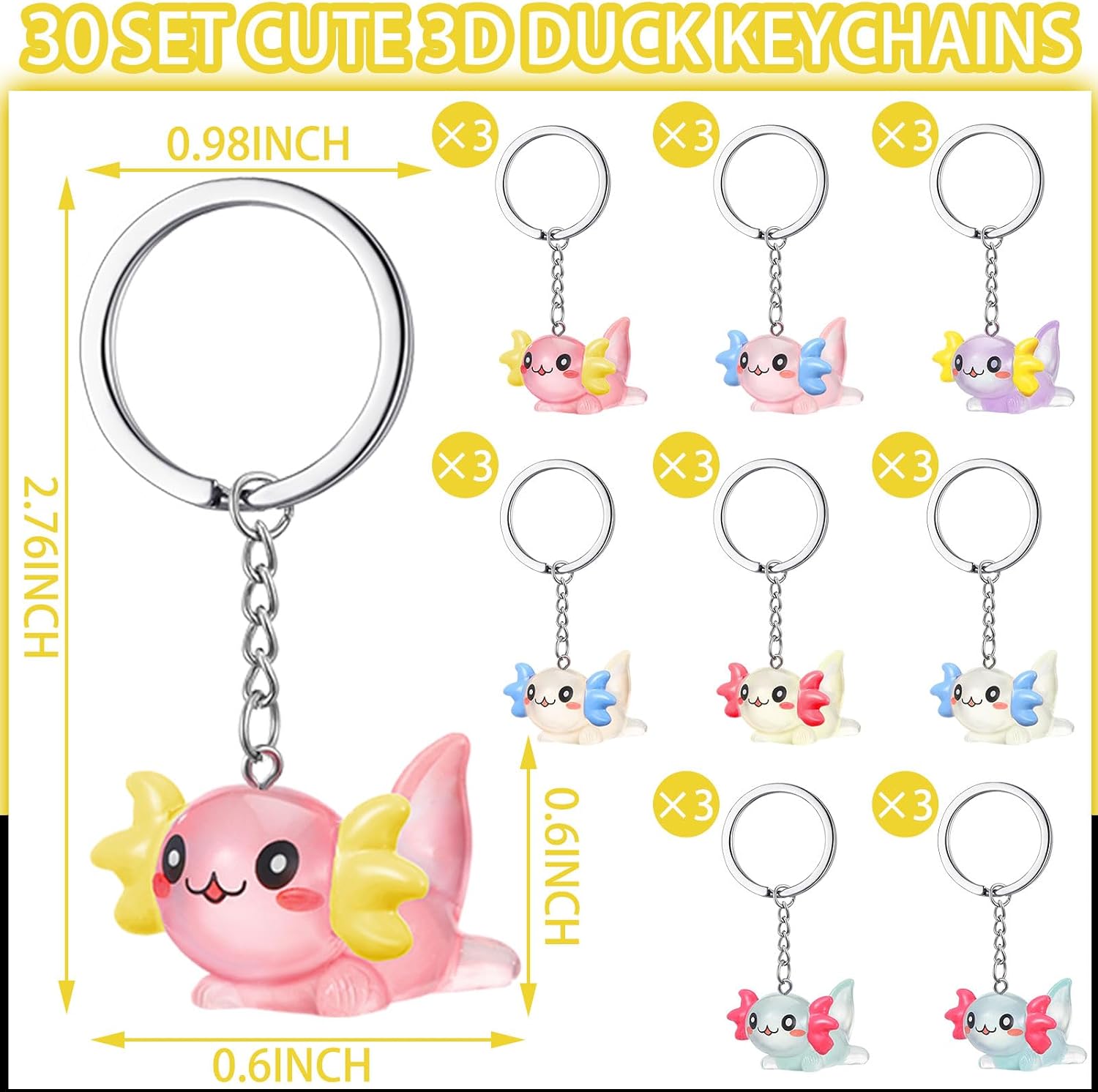 Liliful 24 Pcs Luminous Axolotl Keychains Bulk Glow in The Dark Mini Axolotl Charm Keychains 3D Cartoon Animal Figurine Pendant Accessories for Birthday Party Favors Gifts