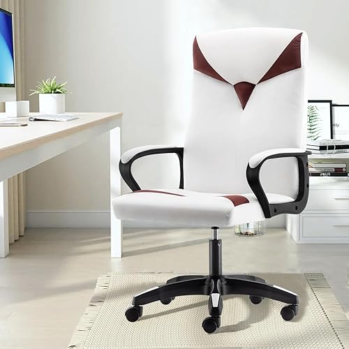 Miniatura 8 de Silla de oficina de piel sintética, silla ergonómica de escritorio para computadora, silla de trabajo acolchada para oficina en casa, respaldo alto,