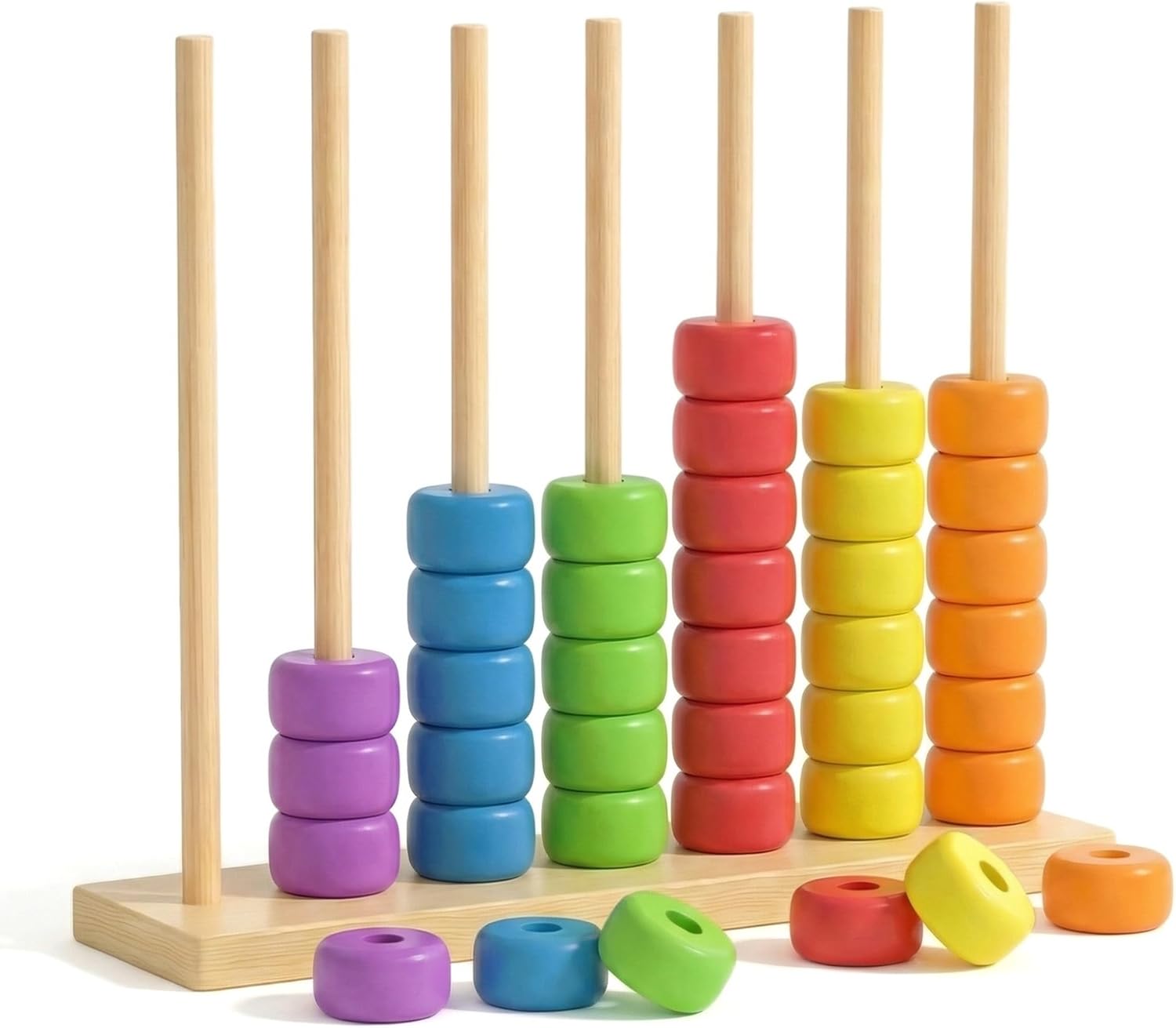 Wooden Counting Frame, Large Size Color Sorting Abacus Toy for Early Math Skills, Bead Sequencing Game, Non-Toxic Educational Stacking