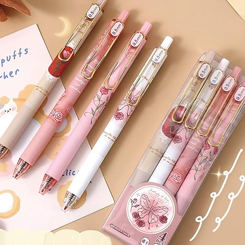 Miniatura 9 de MOZXIRZ 4 bolígrafos de tinta de gel retráctiles de 0.020 in, bolígrafos de tinta negra de gel para mujeres y niñas, bonitos bolígrafos estéticos de