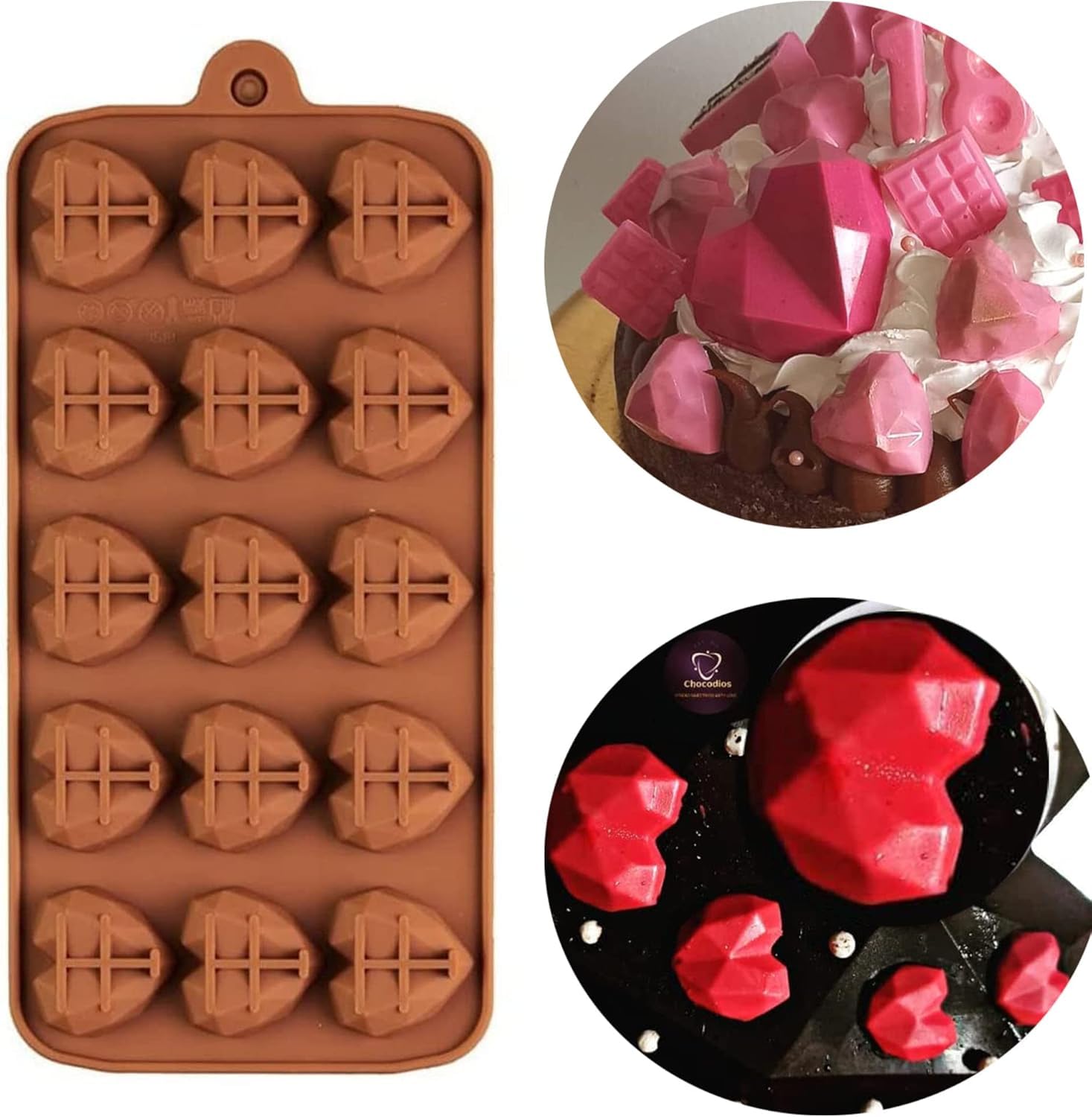 Shinzy Heart Shape Silicone Chocolate Mould 15 Holes Diamond Heart Silicone Mould Reusable Tray Molds DIY Bakeware Molds for Make Chocolate Candy Jelly Ice Cube Cake Pastry (1)