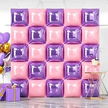 NISOCY 25PCS Pearl Pink Light Purple Square Foil Balloons Wall Backdrop