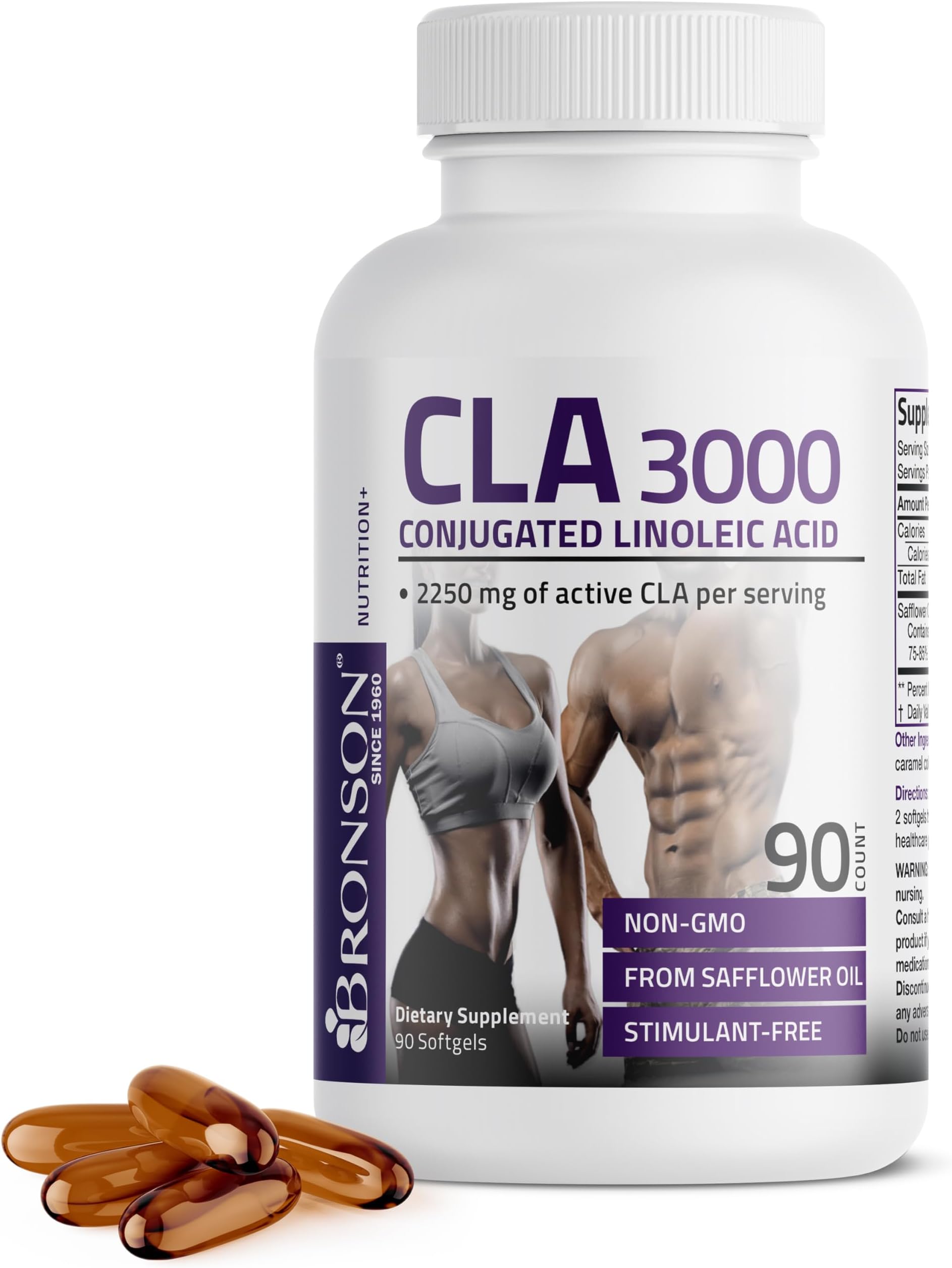 Bronson CLA 3000 Extra High Potency Supports Healthy Weight Management Lean Muscle Mass Non-Stimulating Conjugated Linoleic Acid, 90 Softgels