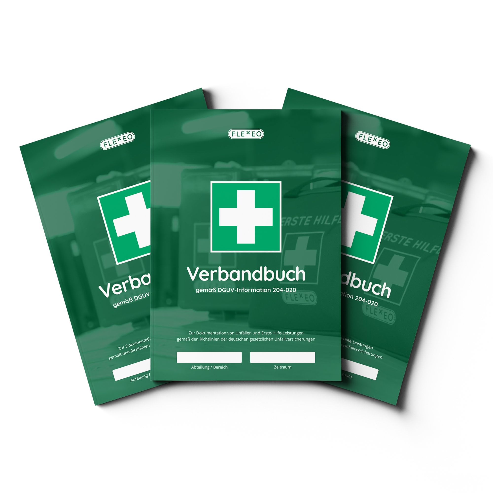 FLEXEO Verbandbuch | 36 Seiten | DIN A5 | Unfallbuch zur Dokumentation von Unfällen | Gemäß DGUV 204-020, aktuelle Version | Für Arbeit, Betriebe, Büro, Kindergarten, Kita, Schule