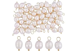 50 Pieces 14k Freshwater Pearl Charm Pendant,14k Natural Pearl Charm with Brass Loops
