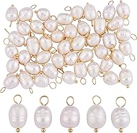 COGCHARGER 50pcs Natural Freshwater Pearl Charms Pendants 16mm with Brass Loops for DIY Necklace Bracelet Earring Jewelry Making