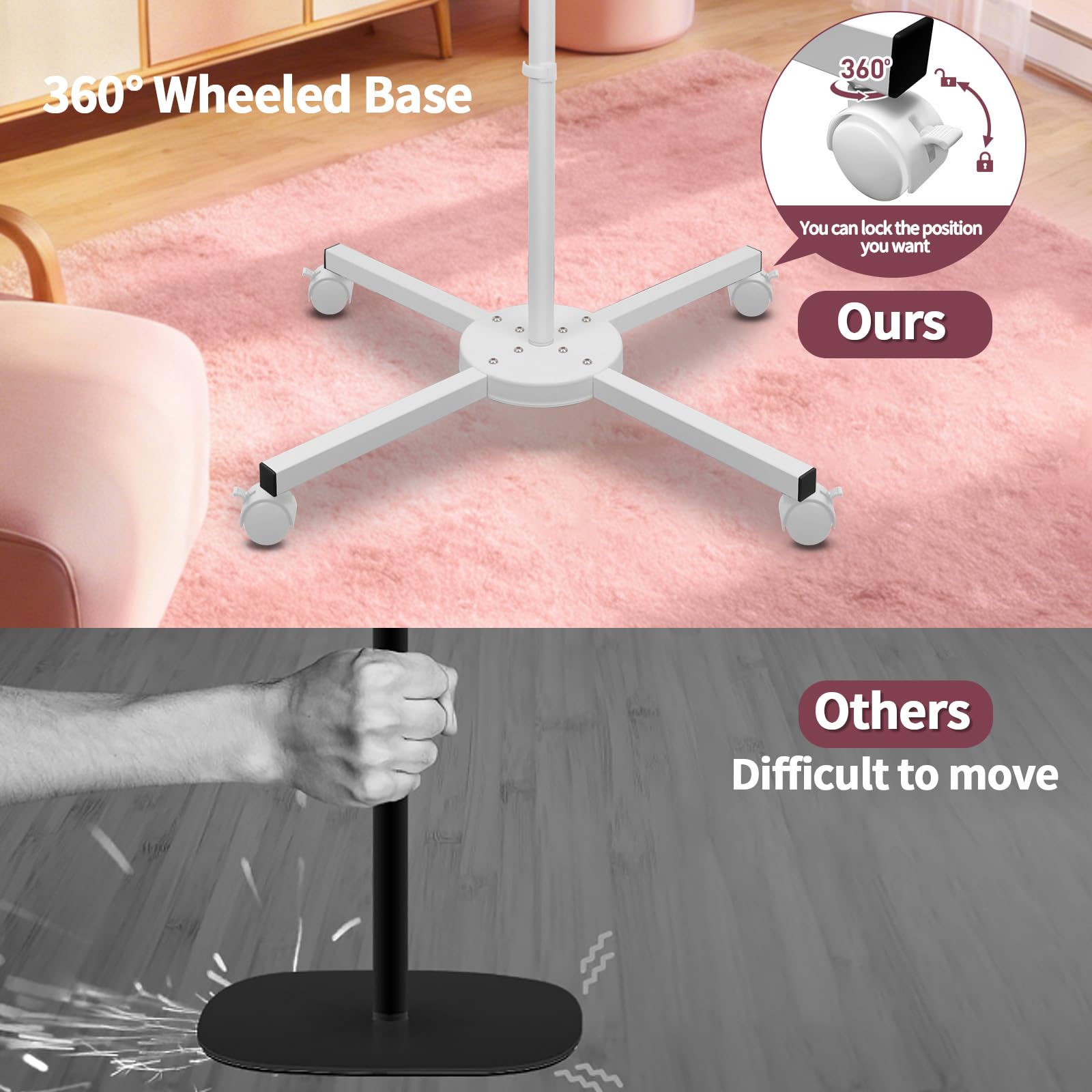 Diesisa Faltbar Flimmerfrei kosmetiklampe mit Rollgestell für Beauty Salon | Einstellbarer Höhe Beauty Lampe Kosmetik, Kosmetik Licht mit 360° Lampenköpfe für Studios, Wimpernverlängerung, Nageldesigns