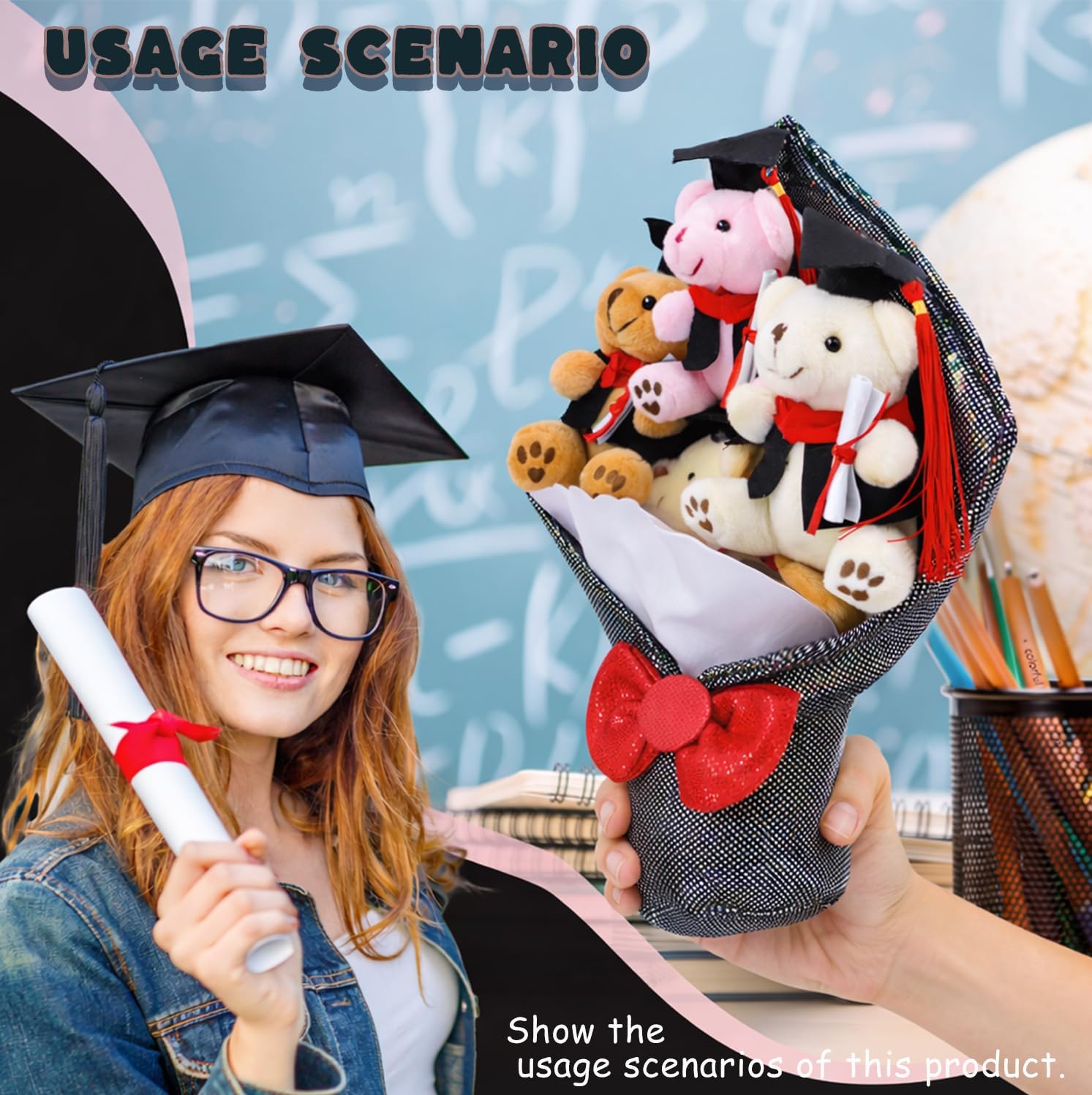 Graduation Plush Bouquet - Set of 5 Adorable Stuffed Animals - Perfect for Graduation Gifts, Commencement Ceremonies, School Celebrations & Grad Party Decor