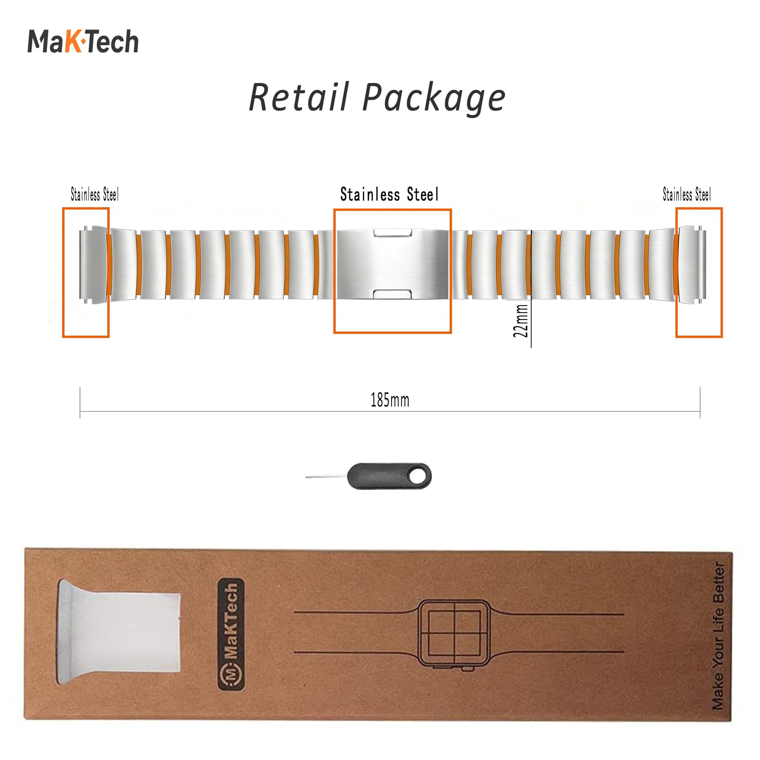 22mm Bracelet Titane, Doublure Silicone, Revêtement DLC, HID | Bracelet Léger, DLC Anti-Rayures, Fermoir Caché, pour Galaxy Watch 46mm, HUAWEI GT6 46mm, Garmin Forerunner 47mm