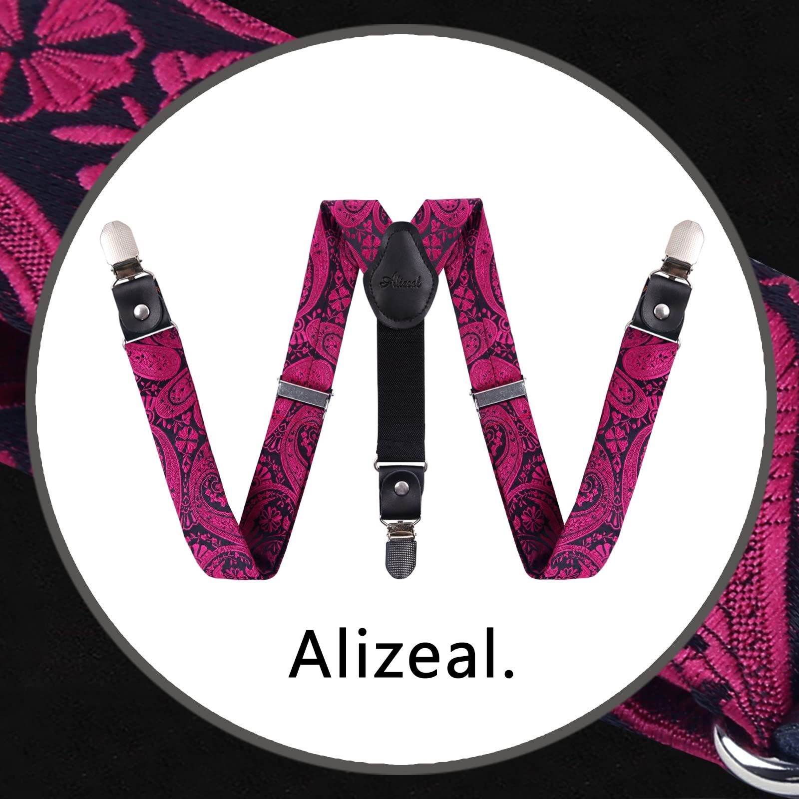 Alizeal Jungen verstellbare Fliege mit floralem Paisley-Muster und Y-förmige Hosenträger mit 3 Clips