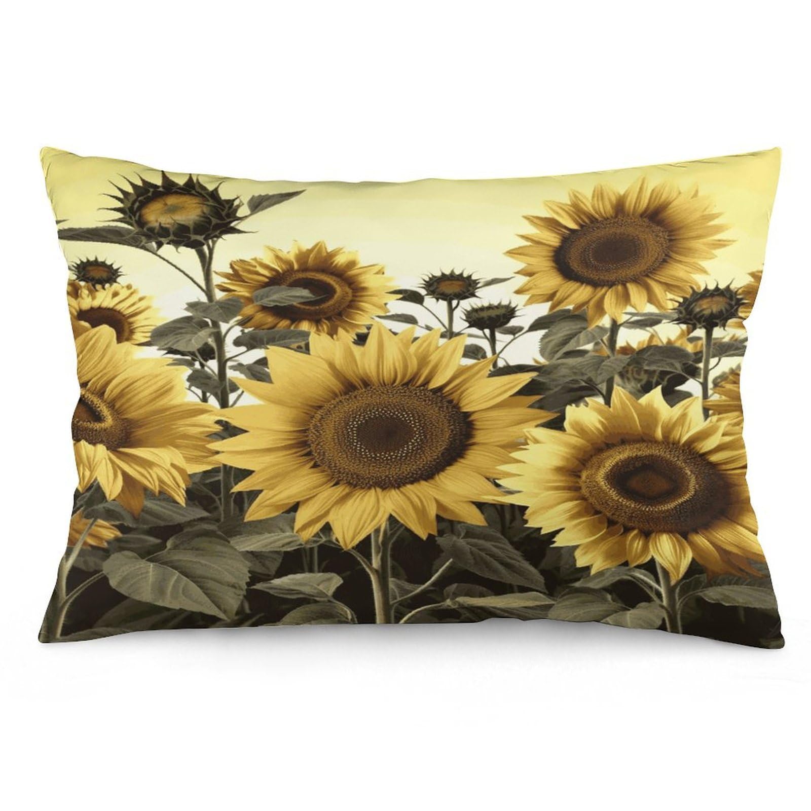 Yellow Sunflower Floral Throw Pillow Covers with Silent Zipper Polyester Pillow Protectors Removable Pillow Cases Soft Pillowcase Cozy Pillow Sham Cushion Cover for Sofa Car Bed 20"x30"