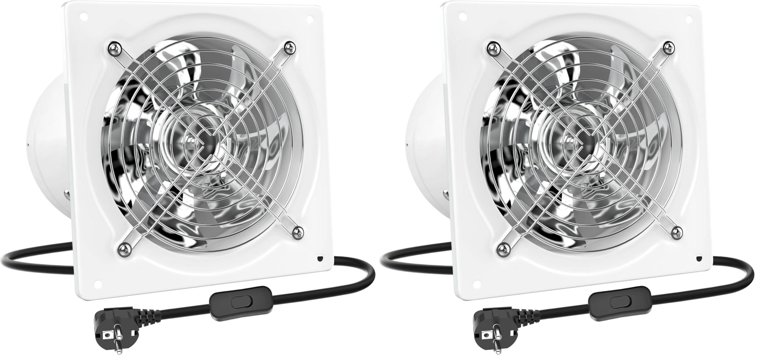 HG Power Abluftventilator 200 mm, Badlüfter 980 m³/h mit Rücklaufklappe Leistungsstarke Metall Wandventilator mit EU-Stecker für Küche Badezimmer Werkstatt Garage Untergeschoss, Weiß (Packung mit 2)