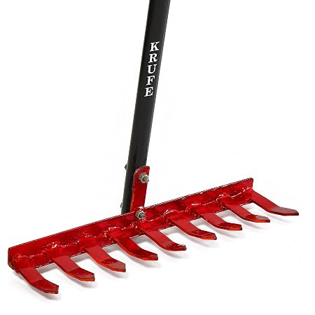 KRUFE Heavy Duty Steel Garden Rake with Long Handle Polished Handle ...