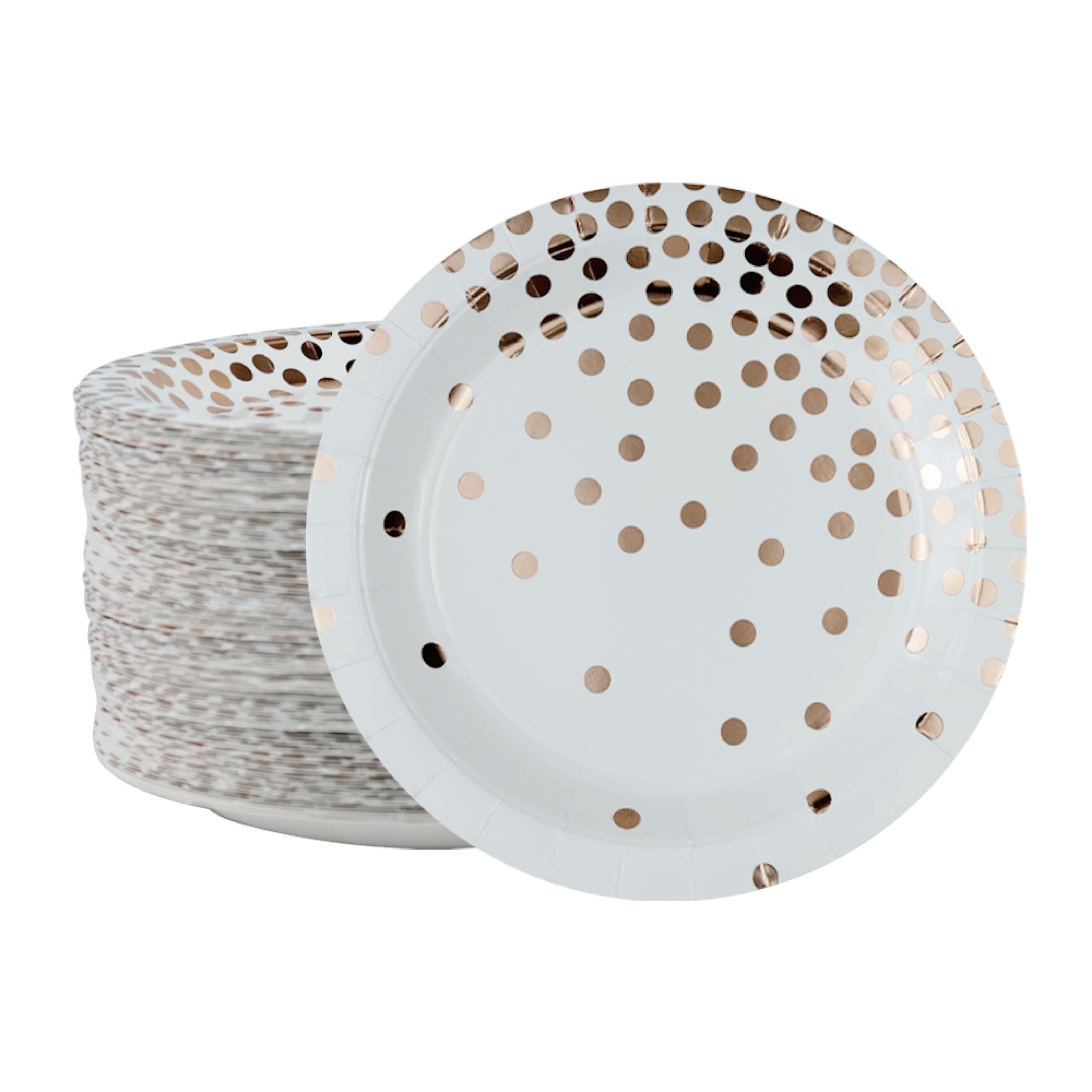 Ottin White and Rose Gold Foil Disposable Paper Plates 9'' Party Dinner Plates 60 counts for Party Wedding Engagement Birthday Bridal Shower Christmas New Year