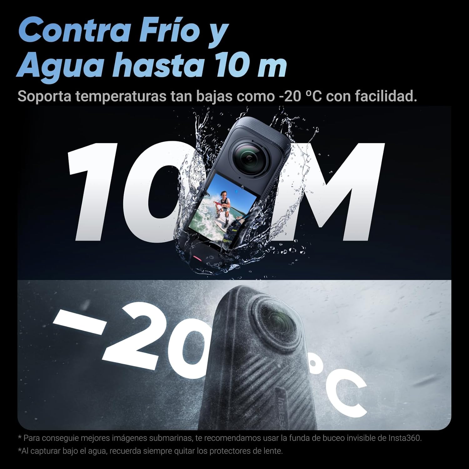 Insta360 X4 Starter Bundle Cámara de acción impermeable 8K 360, vídeos gran angular 4K, efecto selfie invisible, protección de lente desmontable, duración de batería de 135 min, edición AI