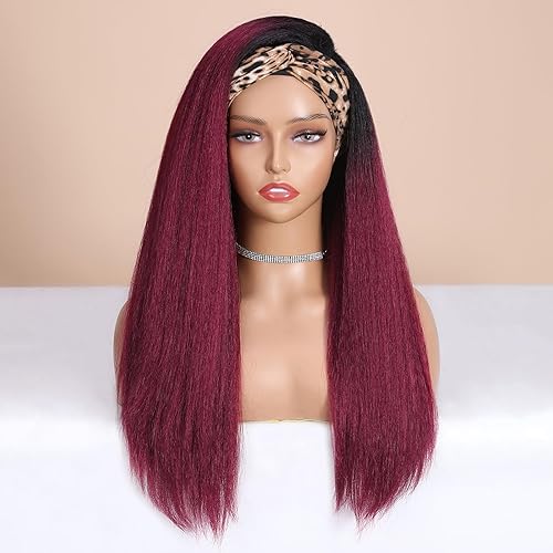 WIGNEE 22 Inches Kinky Straight Headband Wig for Women Yaki