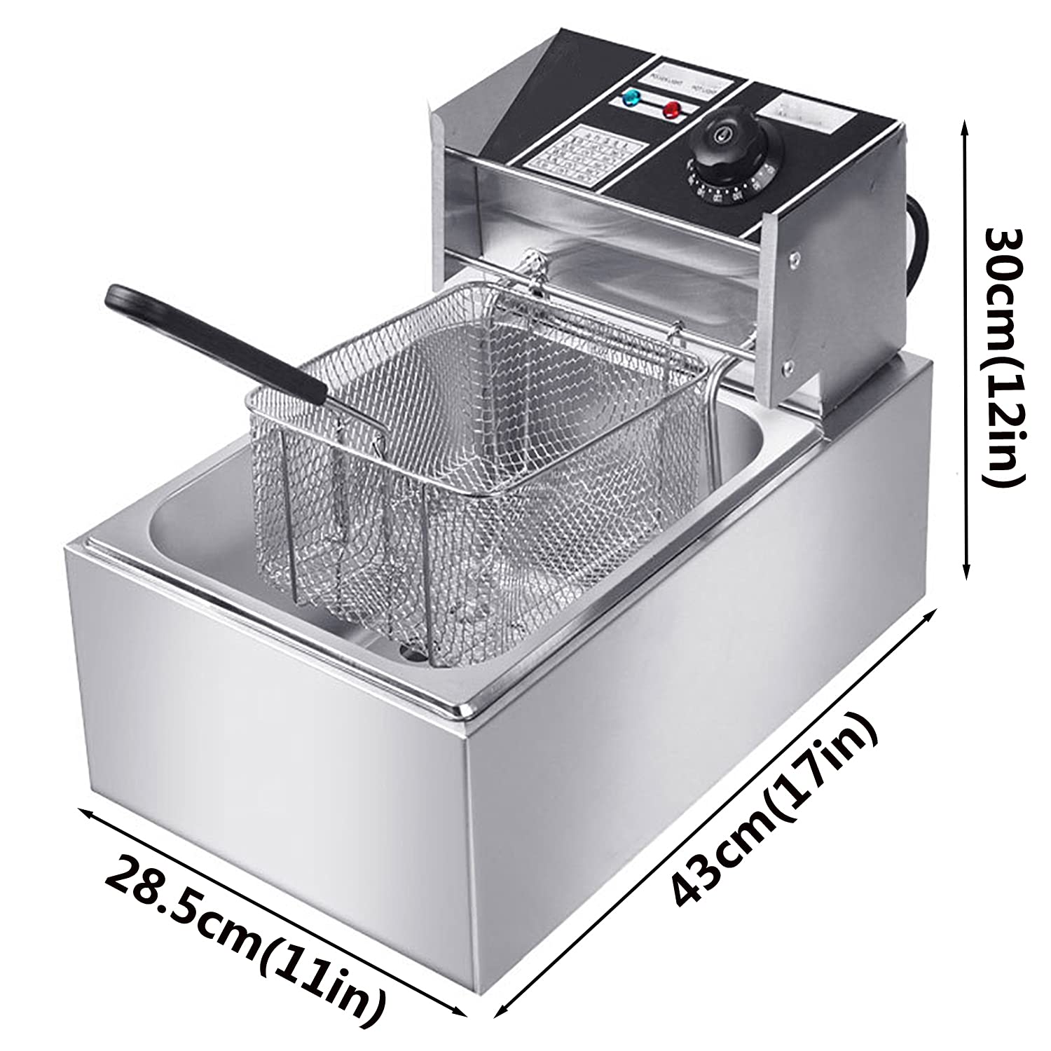 Freidora eléctrica de Acero Inoxidable de 6 l, Control de Temperatura Ajustable, freidora Comercial Resistente con Cesta, para Cocina casera y Restaurante.,