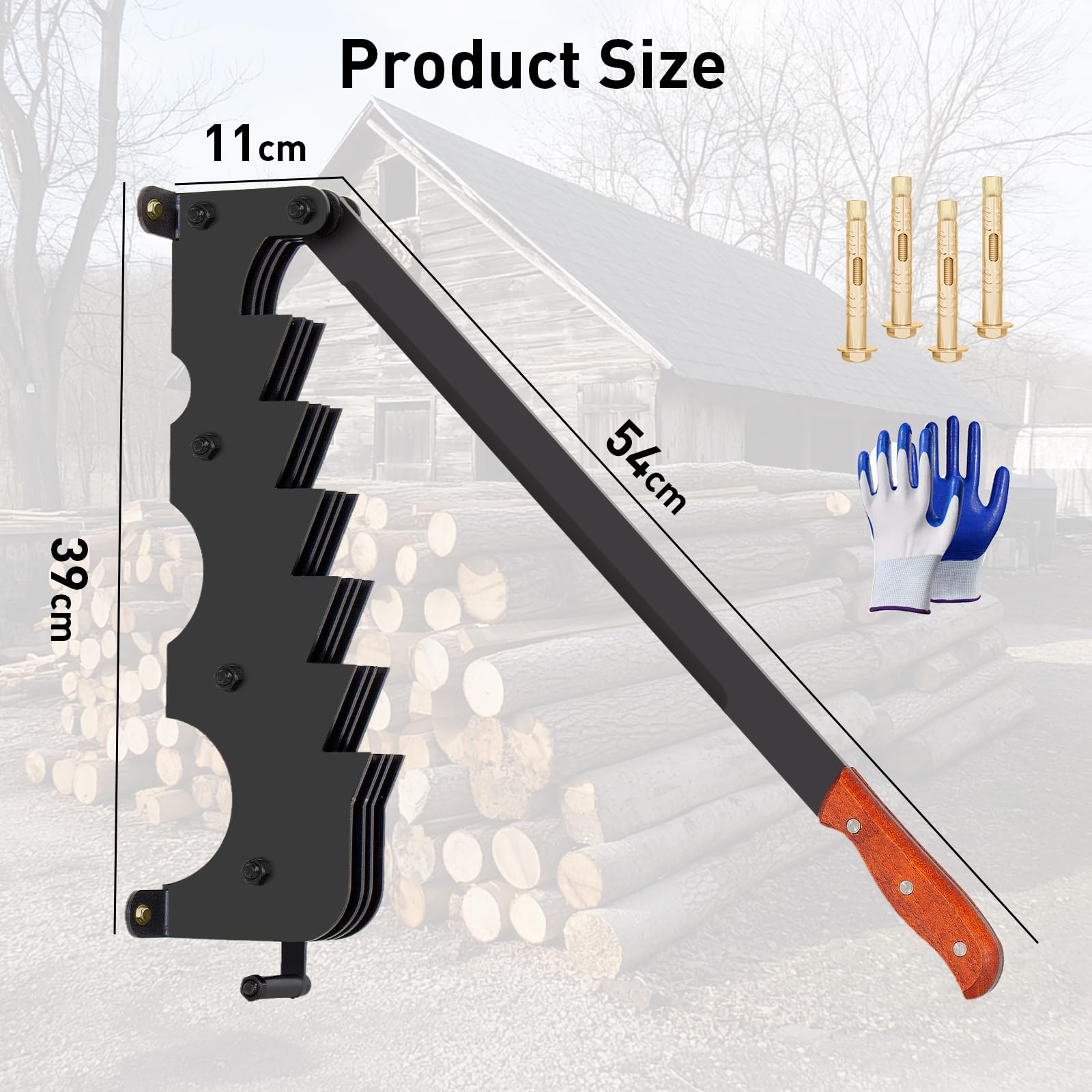 Todeco Fendeuse de Bois de Chauffage Murale, Fendeur de bûches manuel avec gants, Portable pour Maison Cheminée Camping Barbecue Jardin