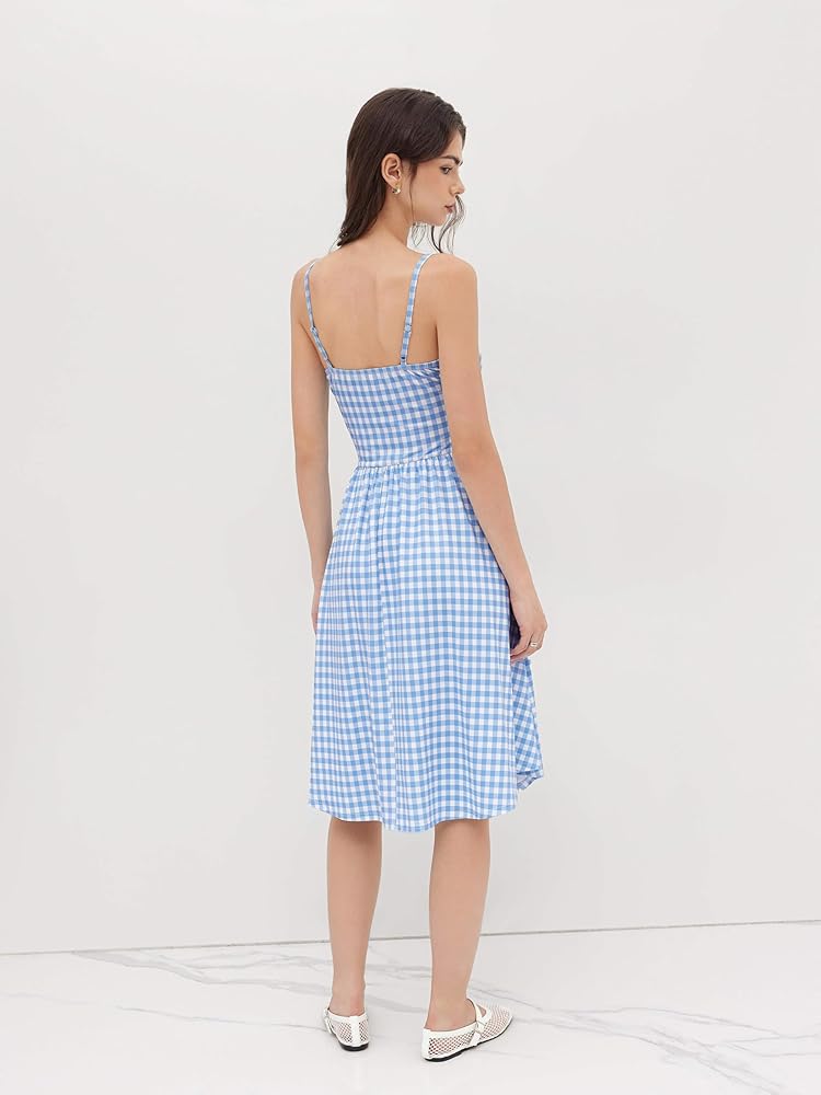 CIDER Women's Summer Gingham Midi Dress Sleeveless Ruched
