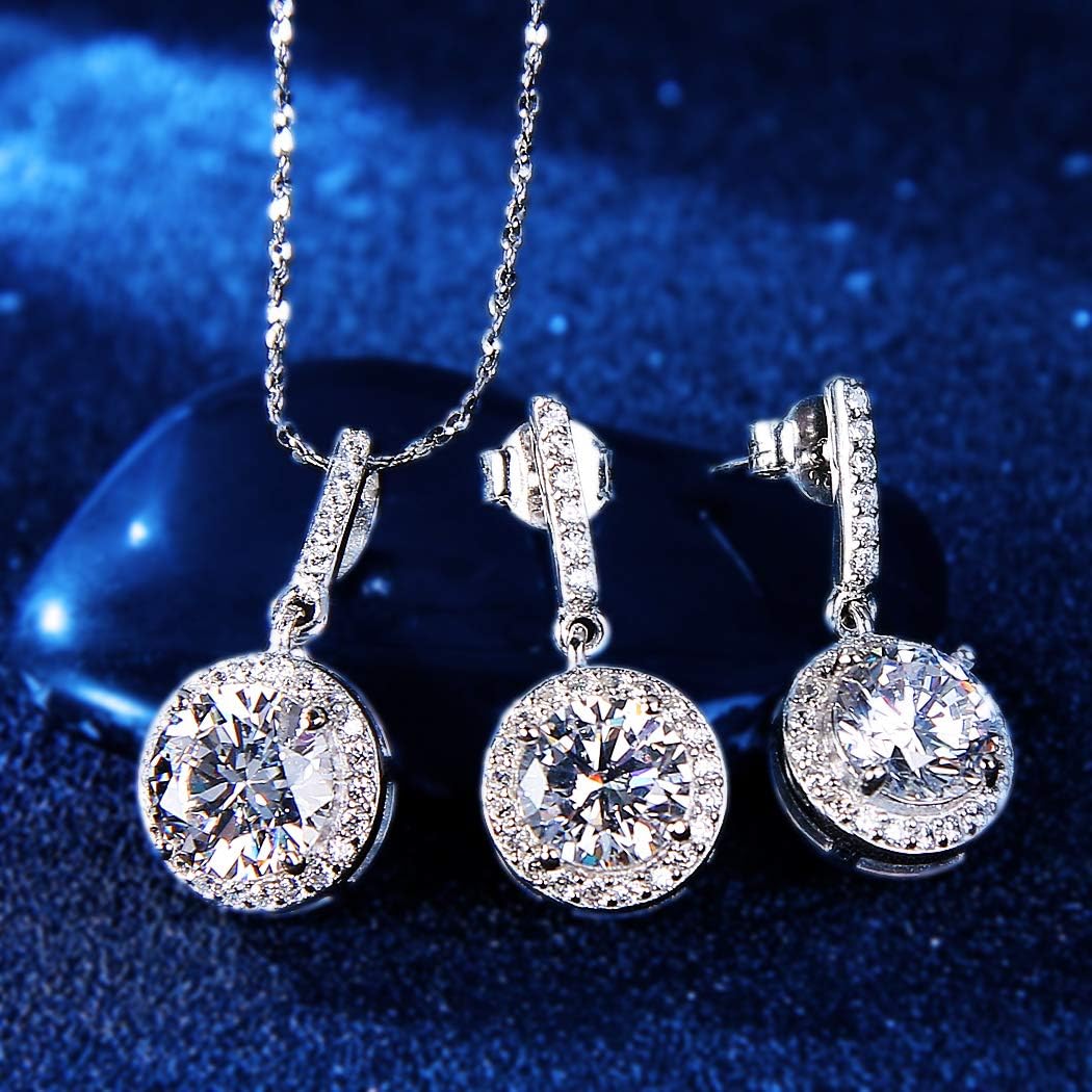 EVER FAITH 925 Sterling Silver CZ Gorgeous Round Cut Wedding Pendant Necklace Earrings Set for Women - Image 4