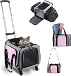 Airline Approved Cat Carrier with Wheels Expandable Soft Sided Pet Carrier | Expandable Two Sided Soft Carrier, 360 Rotating Removable Wheels, Fits under Airplane Seat, for Cats and Dogs up to 26 Lbs