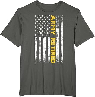Army Retired Military Army Thin Goldline American Flag T-Shirt