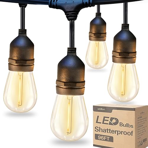 Miniatura 37 de addlon - Tira de luces LED para exteriores de 48 pies con bombillas Edison de 2 W regulables, irrompibles y filamento de grado comercial resistente