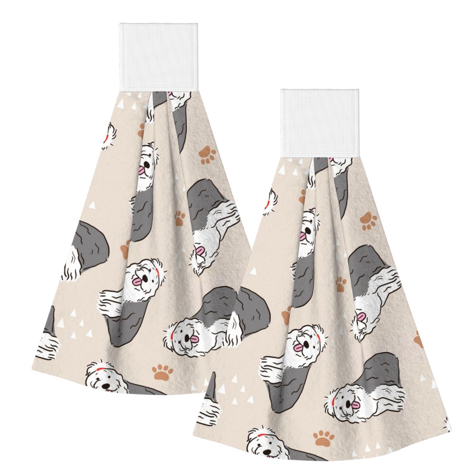 DOPKLNA Old English Sheepdog, 2 Pcs Hanging Coral Fiber Hand Towels for Bathroom, Absorbent Kitchen Towels