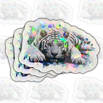3Pcs Cool Animal Vinyl Sticker, Tiger Sunglasses Sticker, Tigress Decal, White Tigers Head Bumper Sticker - Stickers for Laptop Water Bottle Car Helmet 3" White Tiger Hologram, 3in