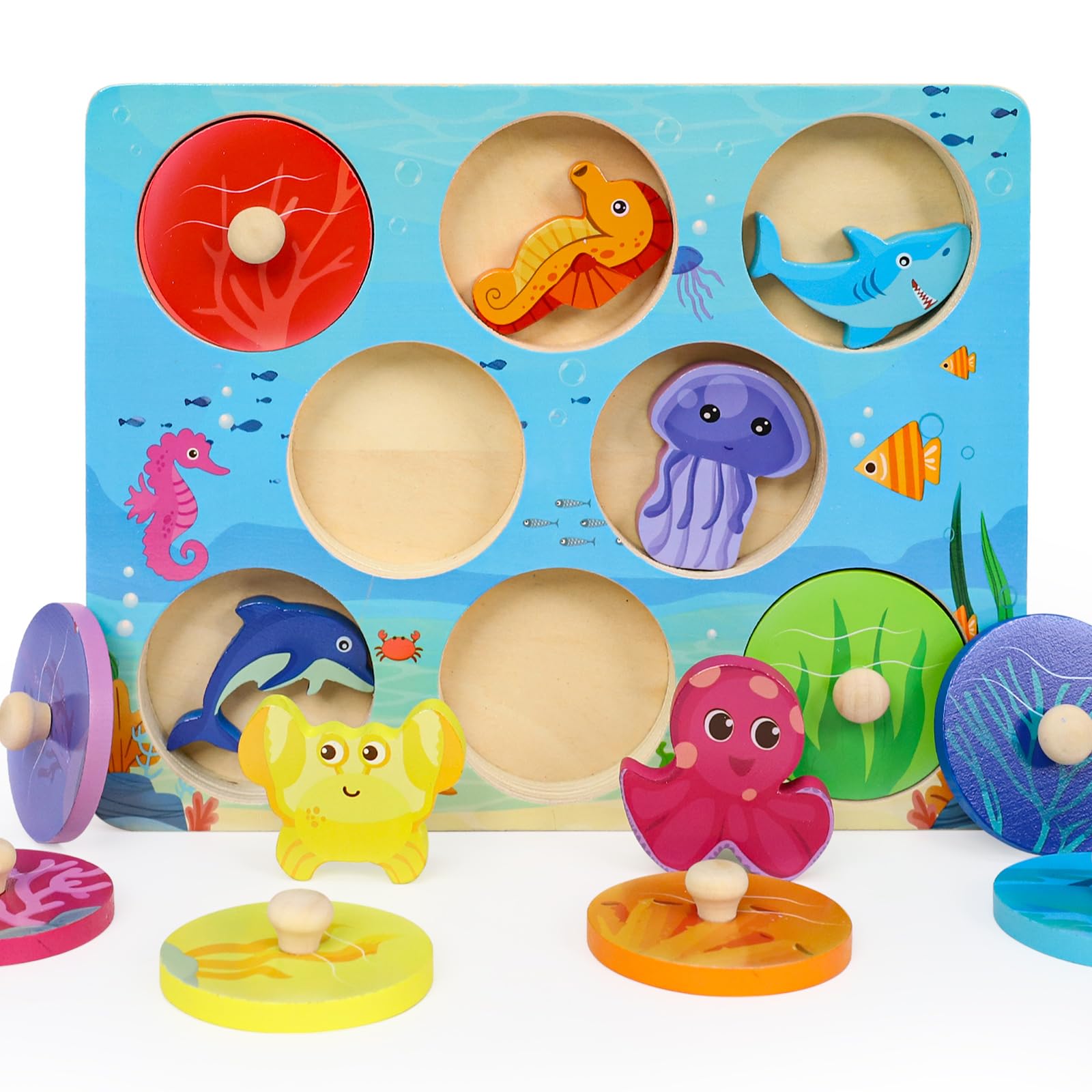 YGJT Juguetes niños 1 año Puzzle Madera, Juguetes Montessori 2 años, Animales Marinos Juegos Educativos niños 2 3 años, Regalo niña 1 2 años