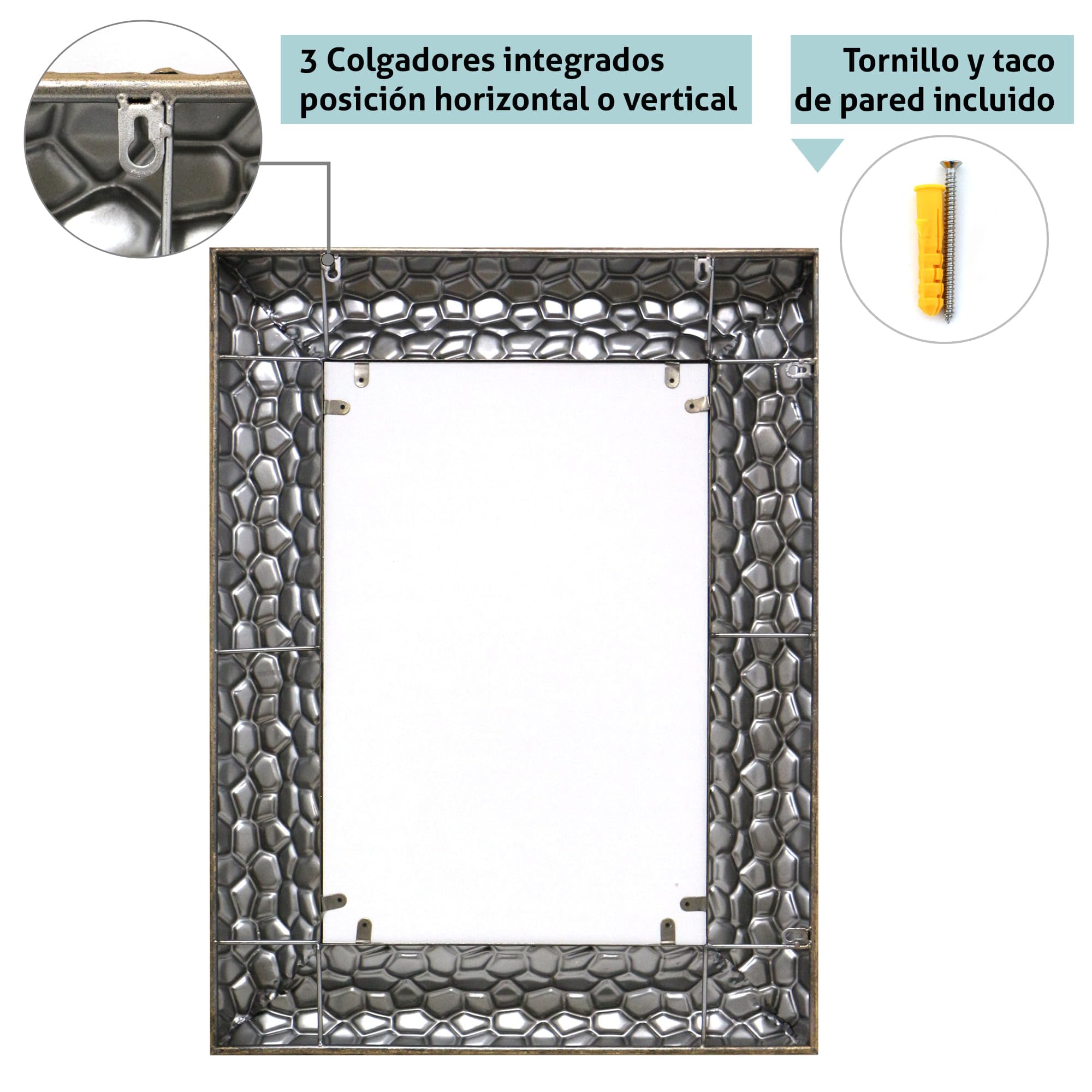 Espejo Rectangular de Metal Oro Patinado Filipinas, 60x80 cm Exterior | Luna Biselada, Para Salón, Baño y Entradita.