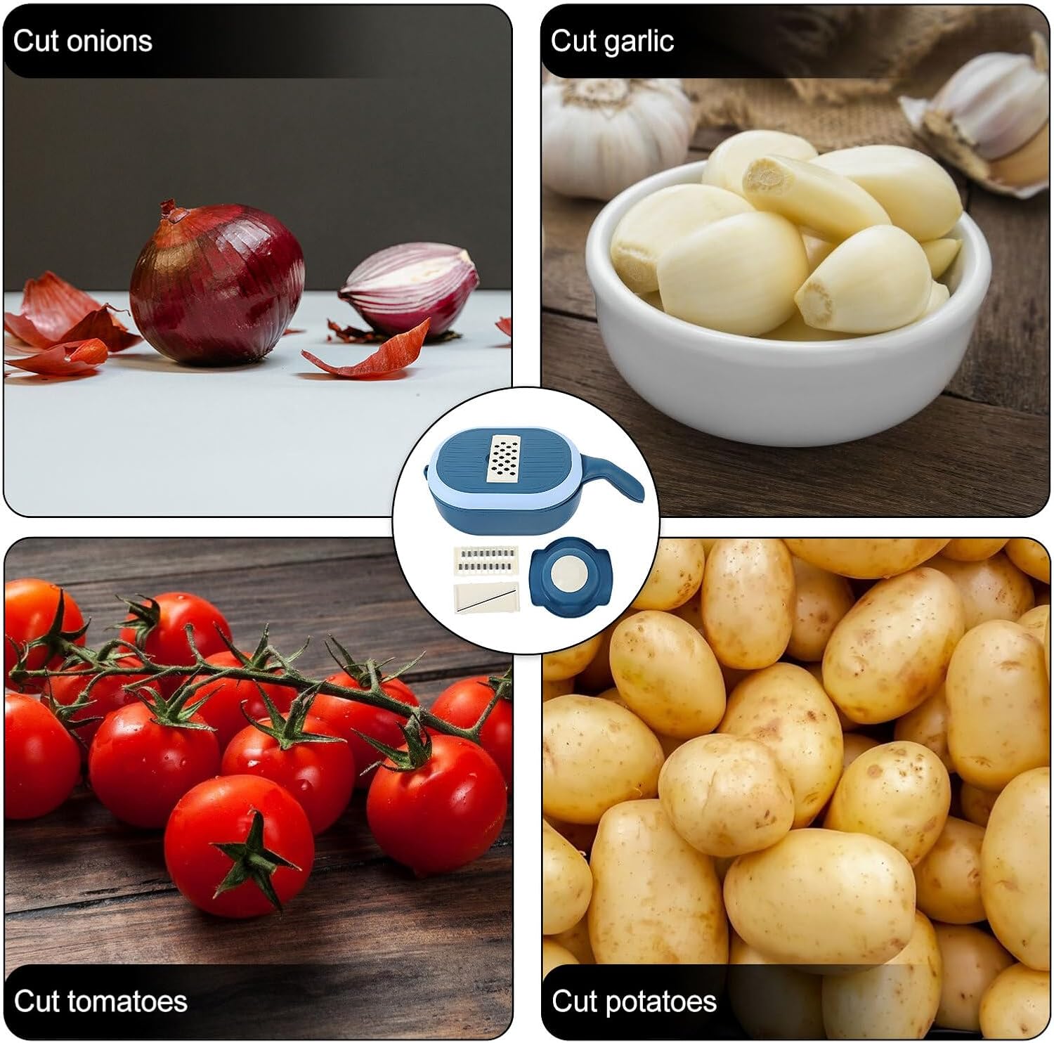 Multi Adjustable Vegetable Slicer and Food Cutter with Drain Basket, blade Mandoline for Household Kitchen, Onion Dicer and Veggie Chopper for Meal Prep